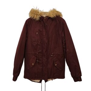 Love Tree Women/Junior's Burgundy Heavyweight Hooded Anorak Coat Size L